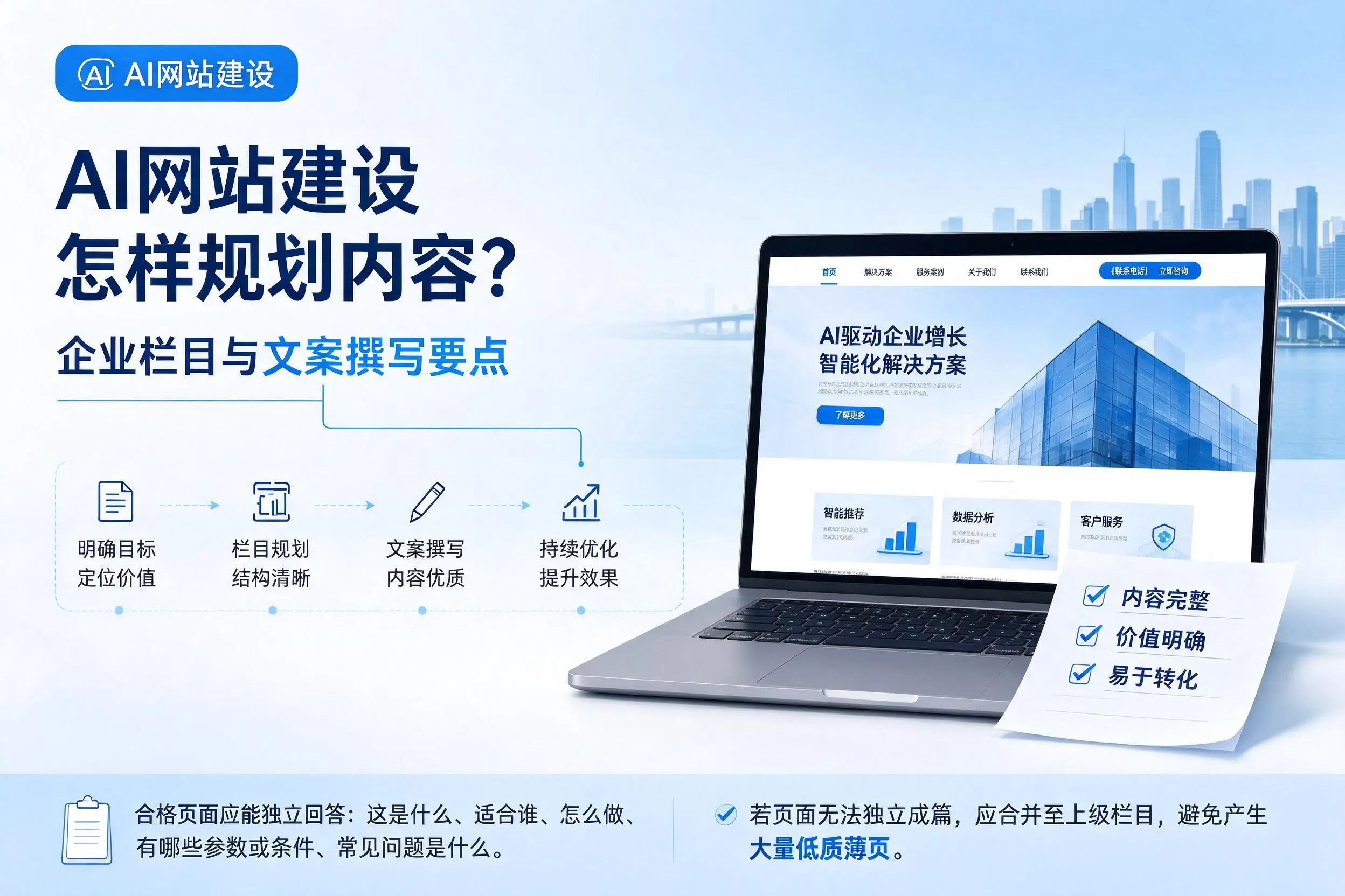 AI网站建设怎样规划内容？五家渠企业栏目与文案撰写要点