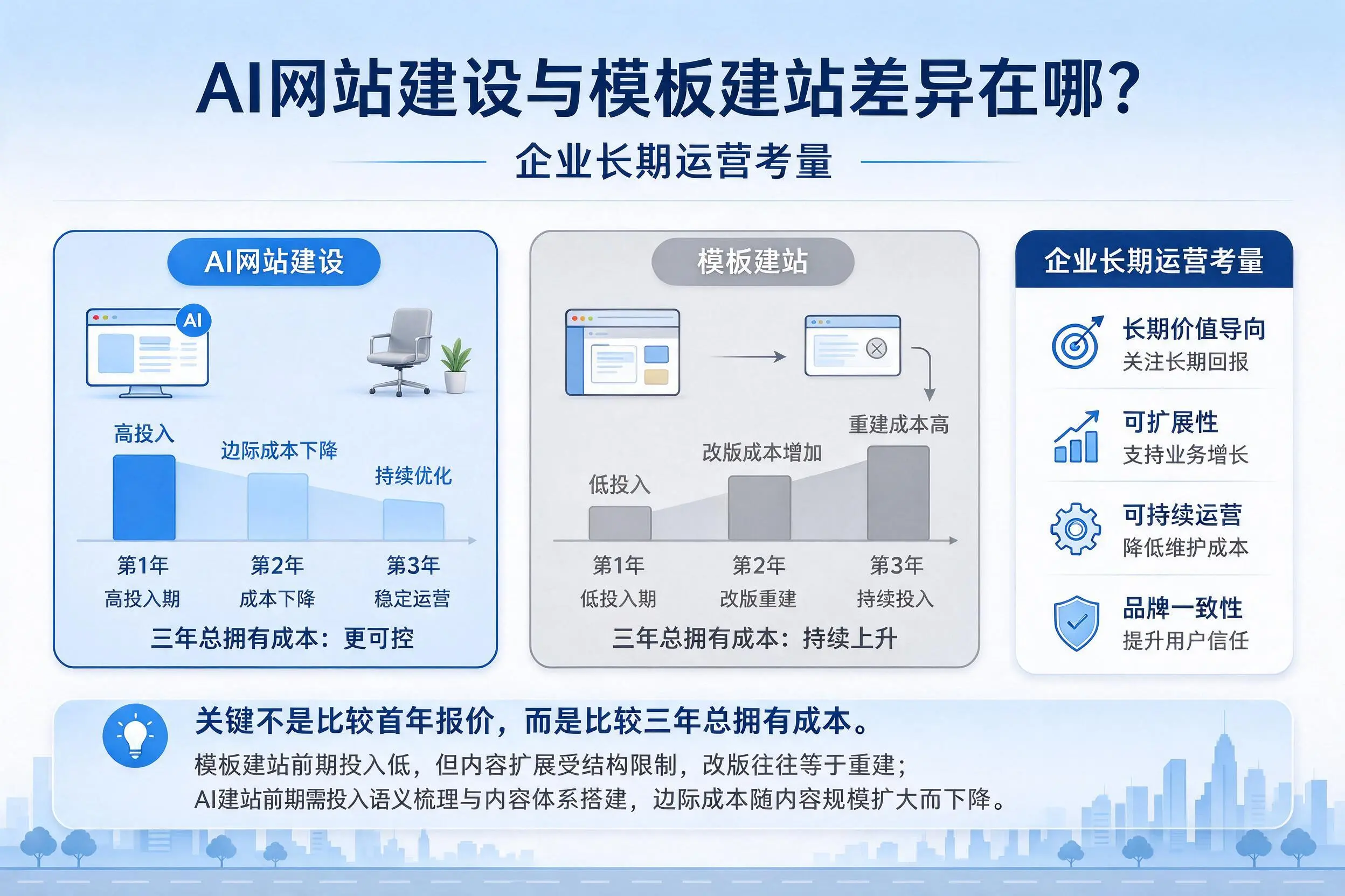 AI网站建设与模板建站差异在哪？五家渠企业长期运营考量