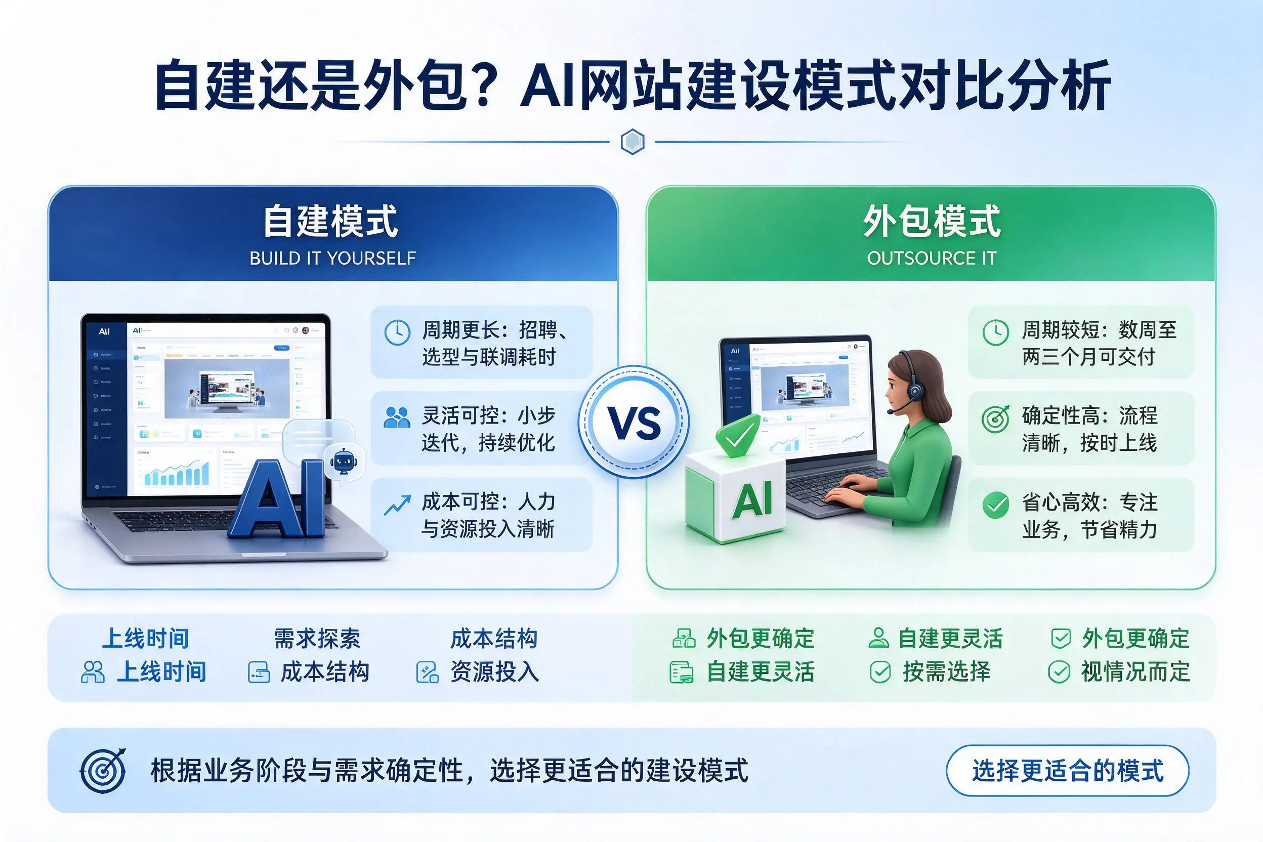 自建还是外包?五家渠AI网站建设模式对比分析